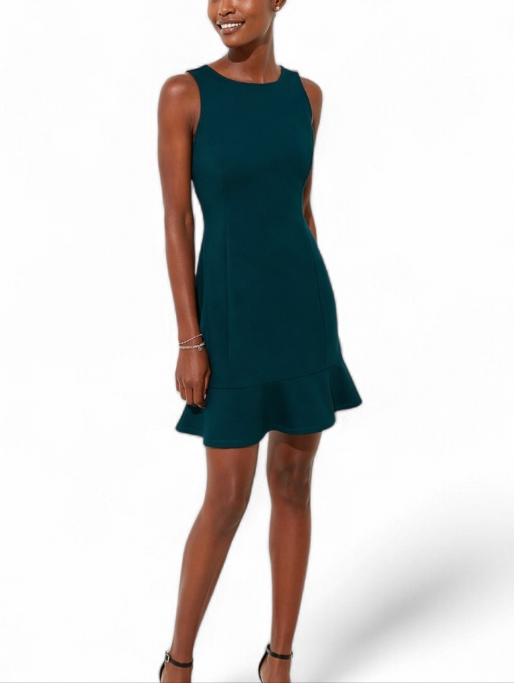 LOFT Cutout Back Ponte Flounce Dress Size 8 Antique Jade Fit & Flare